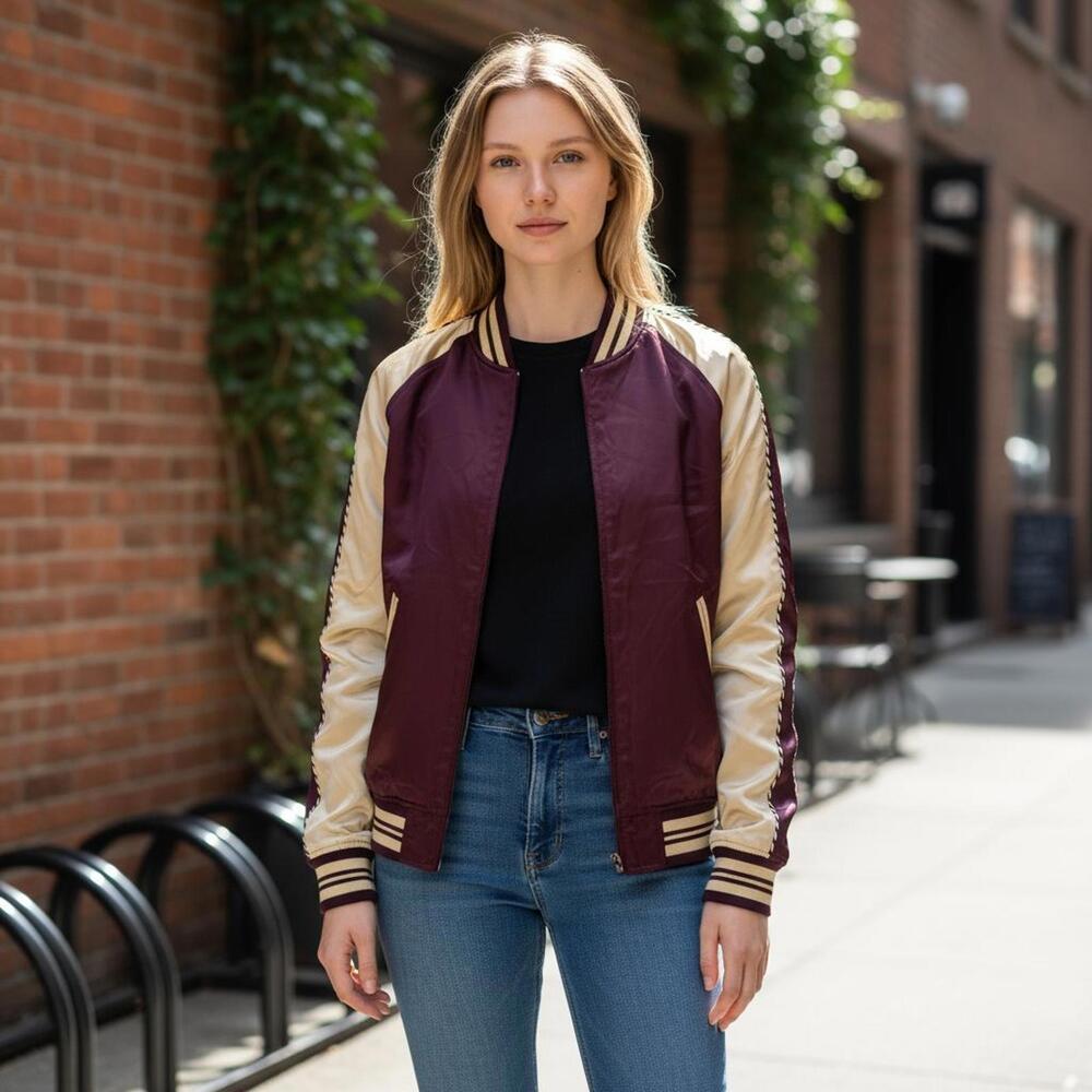 Reversible Women's Varsity Jacket Purple and Gold Medium PacSun